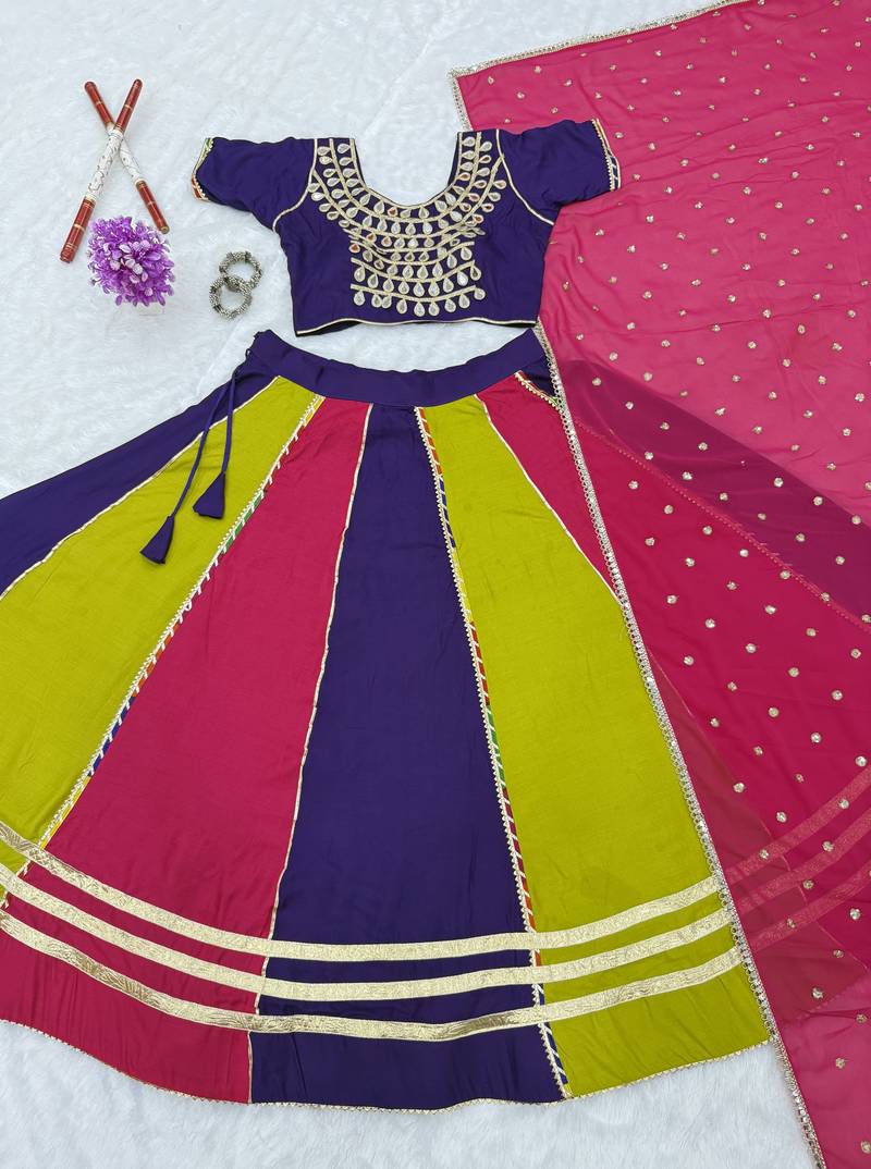 Multi Cotton Readymade Lehenga Choli with Sequin & Mirror Work