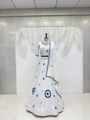 White Cotton Readymade Lehenga Choli with Thread Work 3