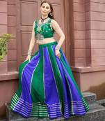 Emerald & Blue Cotton Readymade Lehenga Choli with Embroidery & Sequin Work