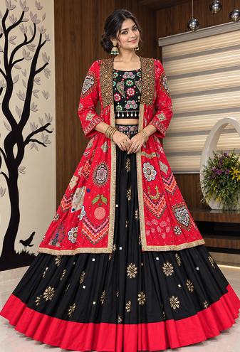 Muslin Cotton Lehenga Choli Set With Strug And Mirror Work