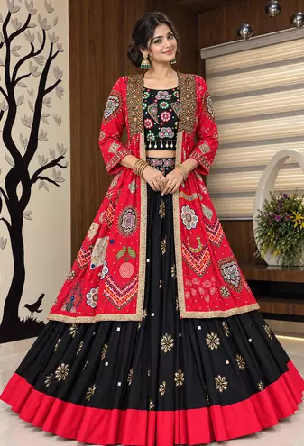 Muslin Cotton Lehenga Choli Set With Strug And Mirror Work
