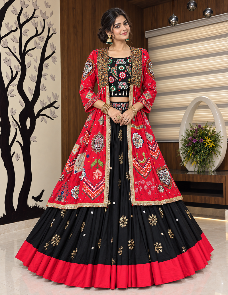 Muslin Cotton Lehenga Choli Set With Strug And Mirror Work