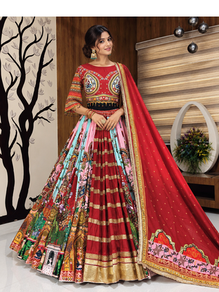 Muslin Cotton Lehenga Choli Set With Mirror Work And Fringe Lace 1