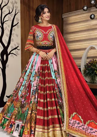 Muslin Cotton Lehenga Choli Set With Mirror Work And Fringe Lace