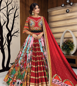 Muslin Cotton Lehenga Choli Set With Mirror Work And Fringe Lace