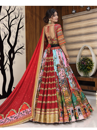 Muslin Cotton Lehenga Choli Set With Mirror Work And Fringe Lace 2