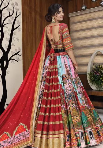 Muslin Cotton Lehenga Choli Set With Mirror Work And Fringe Lace