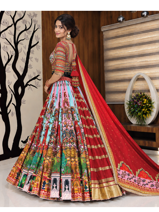 Muslin Cotton Lehenga Choli Set With Mirror Work And Fringe Lace 3