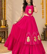 Pink Color Stylish Lehenga With Golden "Kalash" Patch Work- full stitched free size
