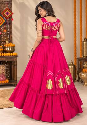 Pink Color Stylish Lehenga With Golden "Kalash" Patch Work- full stitched free size 3