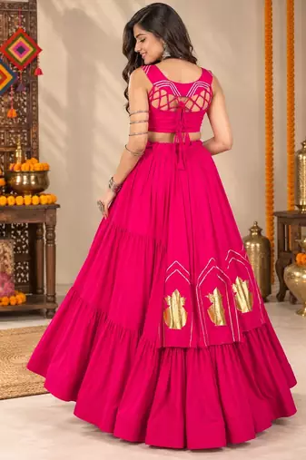 Pink Color Stylish Lehenga With Golden "Kalash" Patch Work- full stitched free size