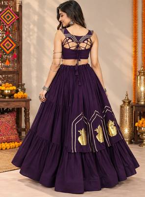 Purple Color Stylish Lehenga With Golden "Kalash" Patch Work- full stitched free size 3