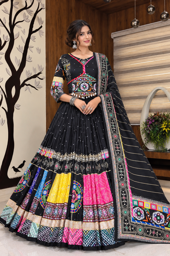 Muslin Cotton Lehenga Choli Set With Mirror Work And Kodi Lace