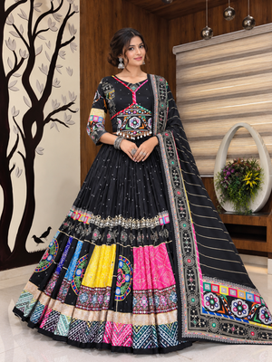 Muslin Cotton Lehenga Choli Set With Mirror Work And Kodi Lace 1