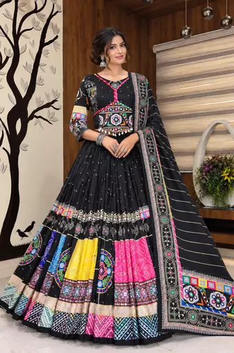 Muslin Cotton Lehenga Choli Set With Mirror Work And Kodi Lace