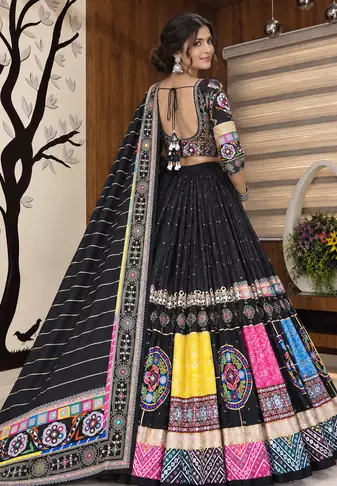 Muslin Cotton Lehenga Choli Set With Mirror Work And Kodi Lace