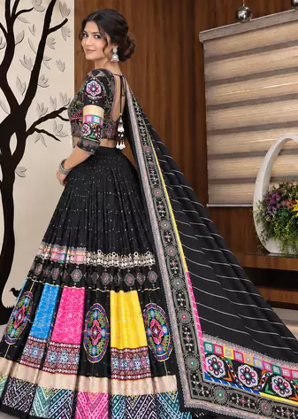 Muslin Cotton Lehenga Choli Set With Mirror Work And Kodi Lace