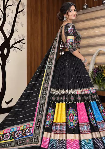 Muslin Cotton Lehenga Choli Set With Mirror Work And Kodi Lace