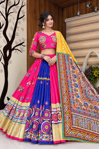 Muslin Cotton Lehenga Choli Set With Mirror Work And  Lace