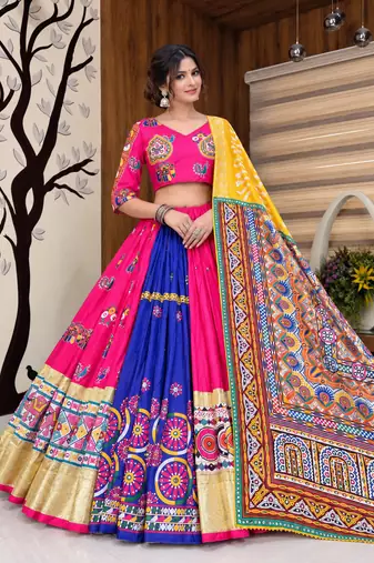 Muslin Cotton Lehenga Choli Set With Mirror Work And  Lace