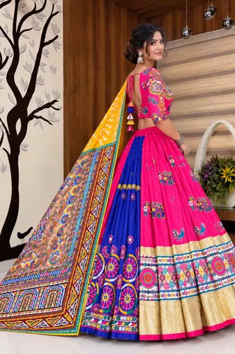 Muslin Cotton Lehenga Choli Set With Mirror Work And  Lace