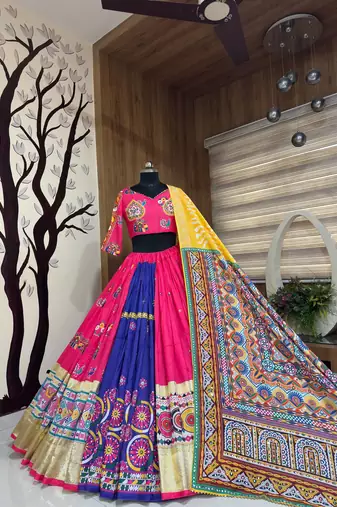 Muslin Cotton Lehenga Choli Set With Mirror Work And  Lace