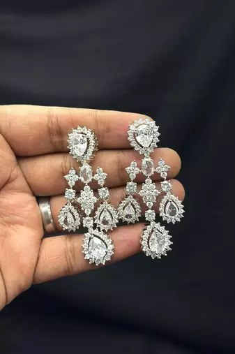Indian Bridal CZ Necklace & Earrings Set, Sparkling Statement Jewelry