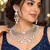 Silver Crystal Bridal Necklace Earrings Set, Indian Wedding Jewelry, Statement Choker