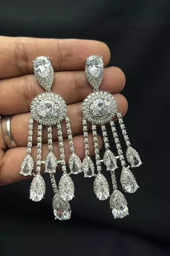 Silver Crystal Bridal Necklace Earrings Set, Indian Wedding Jewelry, Statement Choker