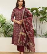 Women’s cotton printed straight kurta pent dupatta sets