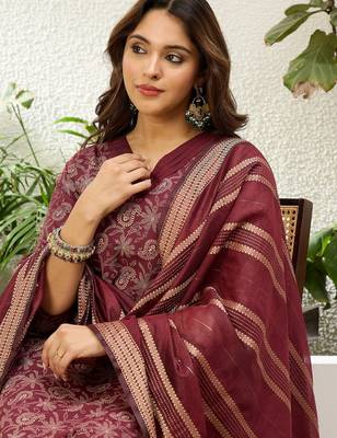 Women’s cotton printed straight kurta pent dupatta sets 2