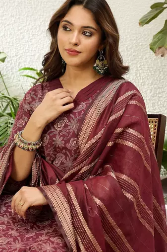 Women’s cotton printed straight kurta pent dupatta sets
