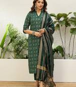 Women’s cotton printed straight kurta pent dupatta sets