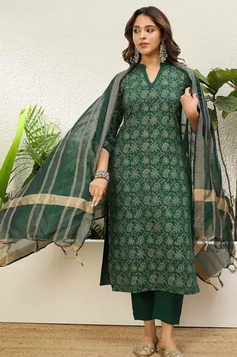 Women’s cotton printed straight kurta pent dupatta sets