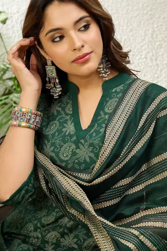 Women’s cotton printed straight kurta pent dupatta sets