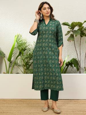 Women’s cotton printed straight kurta pent dupatta sets 4