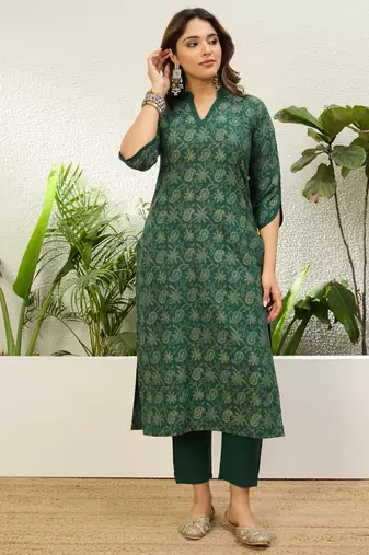 Women’s cotton printed straight kurta pent dupatta sets