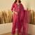 Women’s cherry red silk straight kurta pent dupatta sets