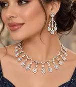 Silver-Tone Crystal Bridal Necklace Earrings Set, Floral Rhinestone Jewelry