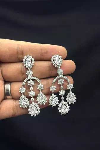 Silver-Tone Crystal Bridal Necklace Earrings Set, Floral Rhinestone Jewelry