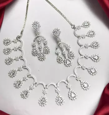 Silver-Tone Crystal Bridal Necklace Earrings Set, Floral Rhinestone Jewelry 4