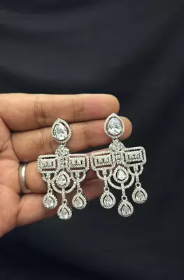 Silver Crystal Bridal Necklace & Earrings Set, Indian Wedding Jewelry, Prom Statement Choker 3