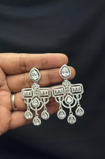 Silver Crystal Bridal Necklace & Earrings Set, Indian Wedding Jewelry, Prom Statement Choker
