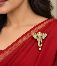 Elephant Saree Brooch Pin, Indian Bridal Jewelry, Pearl Drop Accessory