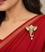 Elephant Saree Brooch Pin, Indian Bridal Jewelry, Pearl Drop Accessory