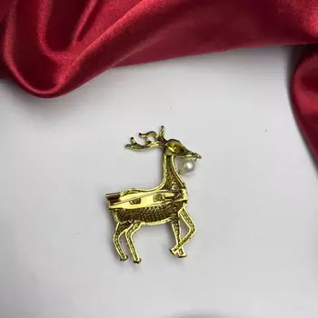 Gold Tone Deer Brooch Pin, Crystal Rhinestone, Pearl Accent, Saree Jewelry 4