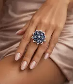 Pear Cut Blue Sapphire Floral Cocktail Ring Victorian Style