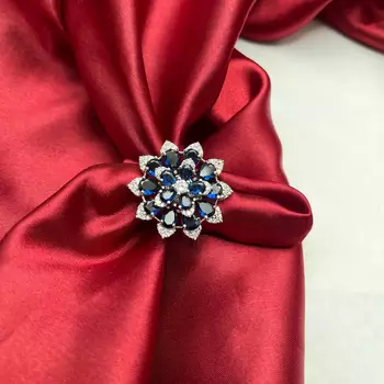 Pear Cut Blue Sapphire Floral Cocktail Ring Victorian Style 2