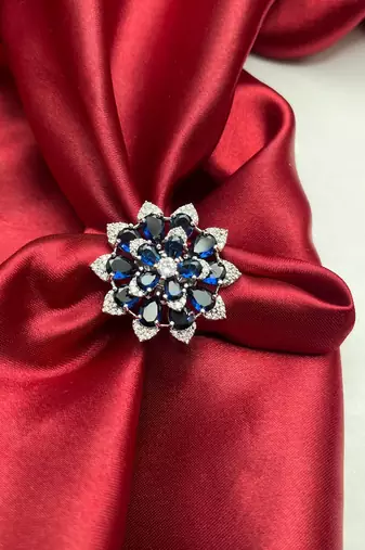 Pear Cut Blue Sapphire Floral Cocktail Ring Victorian Style