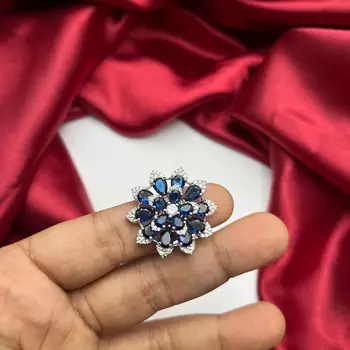 Pear Cut Blue Sapphire Floral Cocktail Ring Victorian Style 3